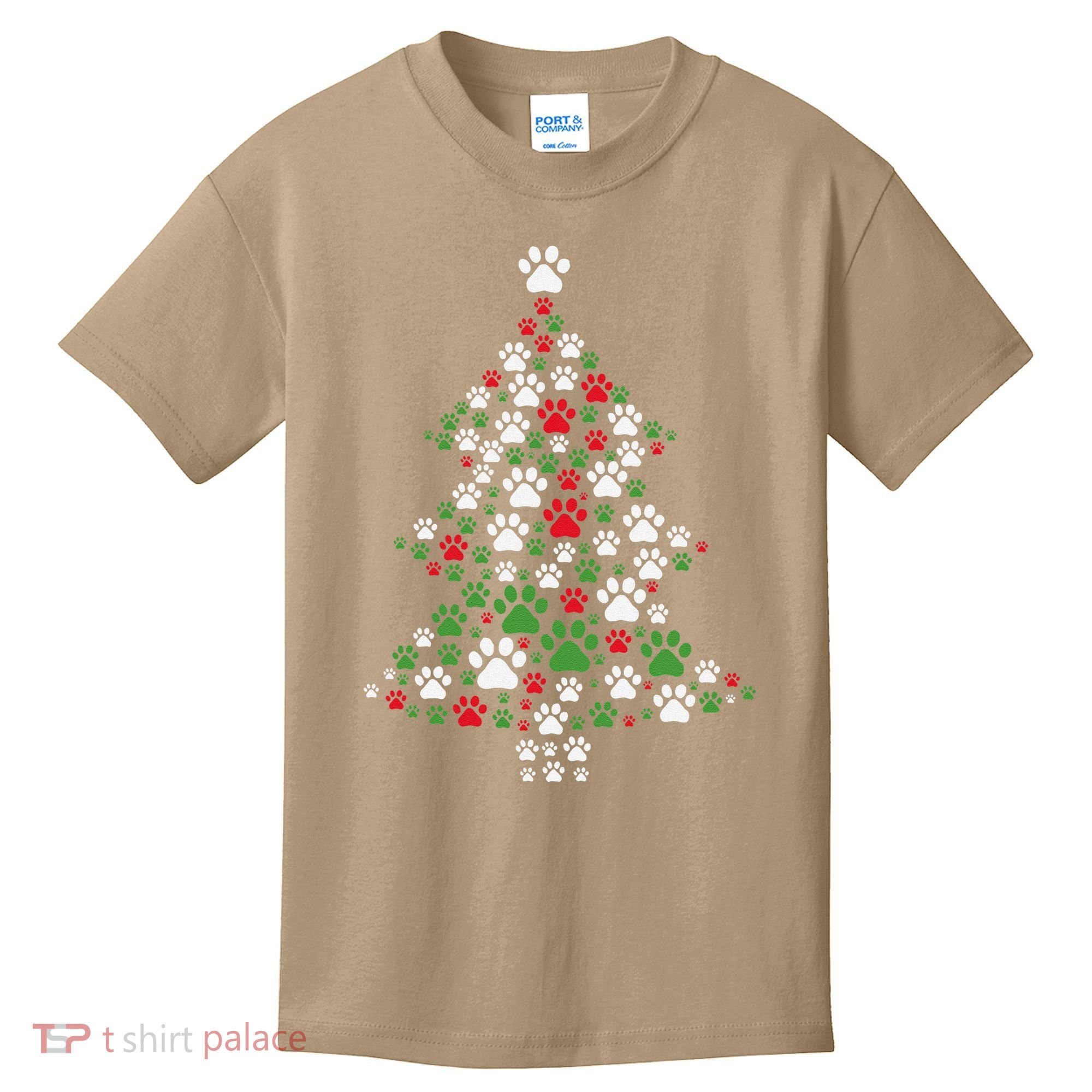 Retro Cute Xmas Dog Paw Print Christmas Tree Puppy Lover Kids T-Shirt