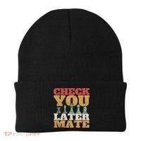Retro Check You Later Mate Funny Checkmate Chess Pieces Beanie thumb 0