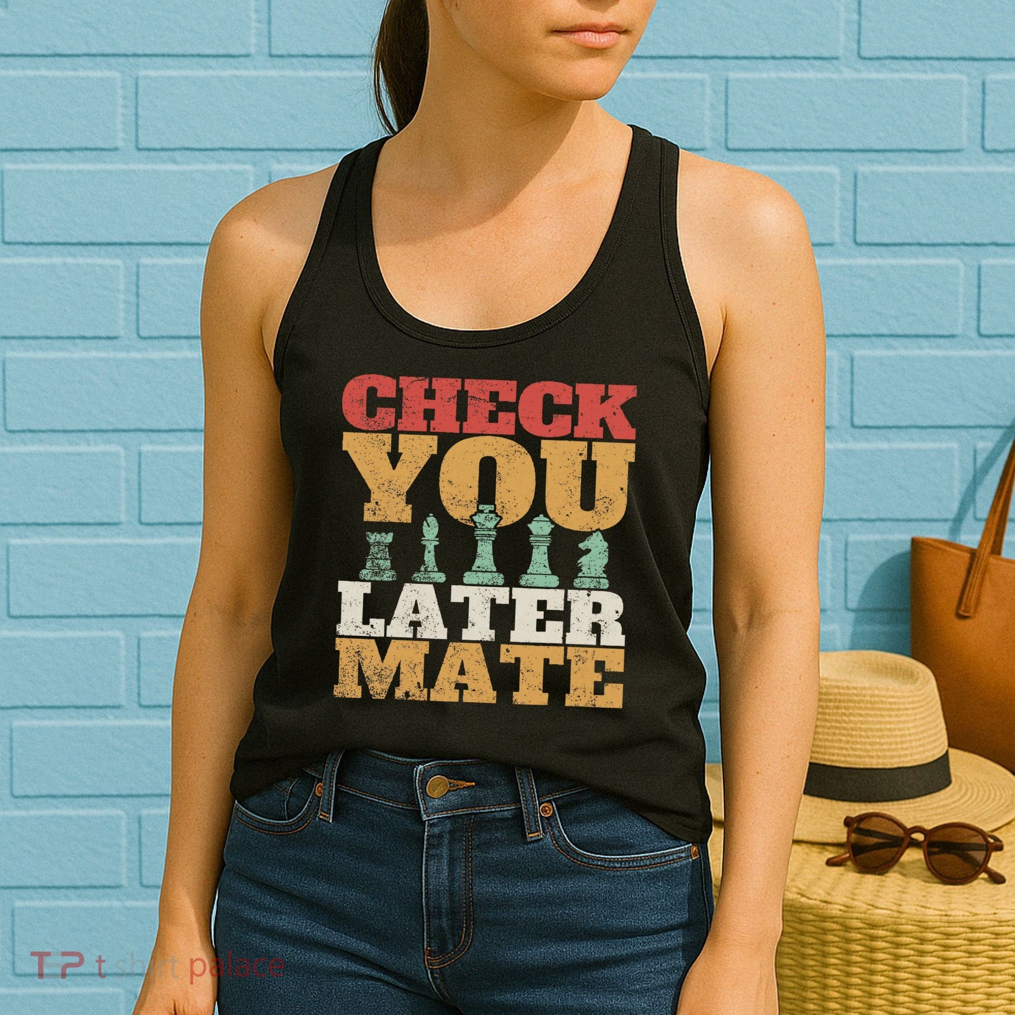 Retro Check You Later Mate Funny Checkmate Chess Pieces Women's Tank Top