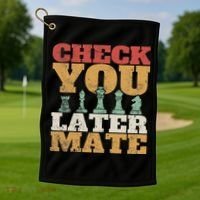 Retro Check You Later Mate Funny Checkmate Chess Pieces Golf Towel thumb 1