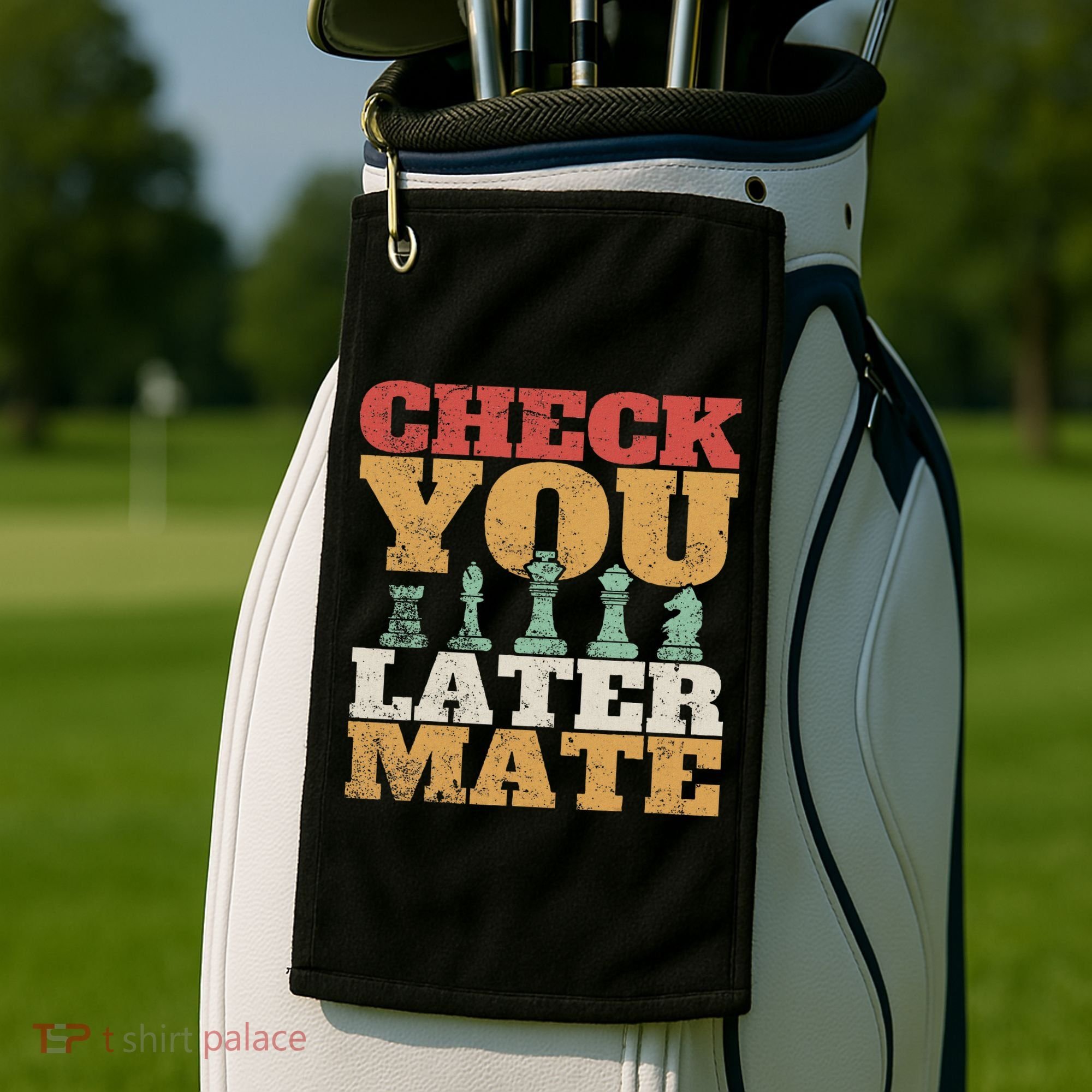 Retro Check You Later Mate Funny Checkmate Chess Pieces Golf Towel