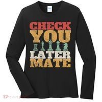Retro Check You Later Mate Funny Checkmate Chess Pieces Women's Long Sleeve Shirt thumb 0