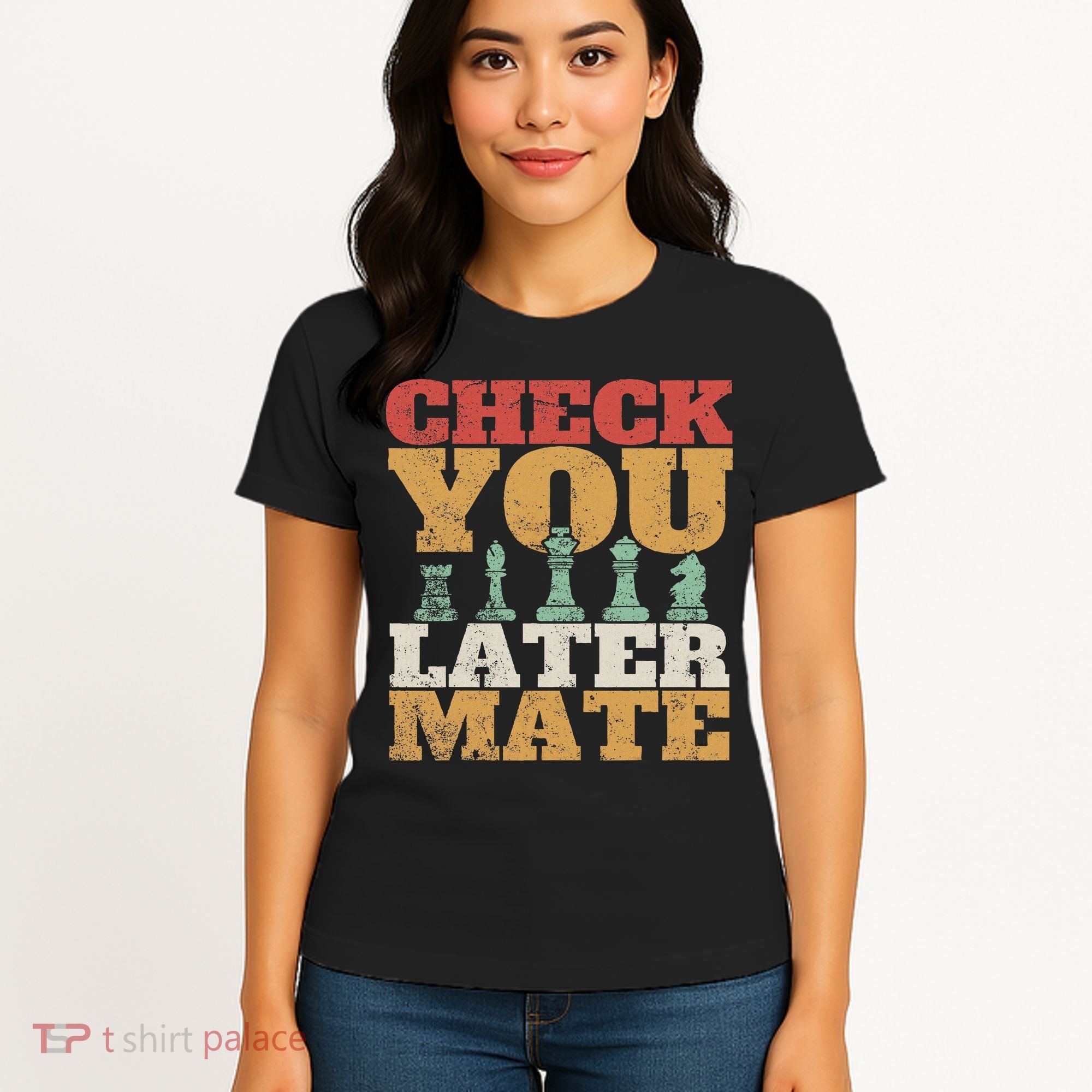 Retro Check You Later Mate Funny Checkmate Chess Pieces Women's T-Shirt