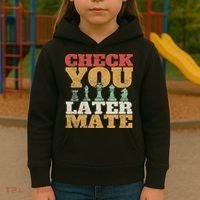 Retro Check You Later Mate Funny Checkmate Chess Pieces Kids Hoodie thumb 3