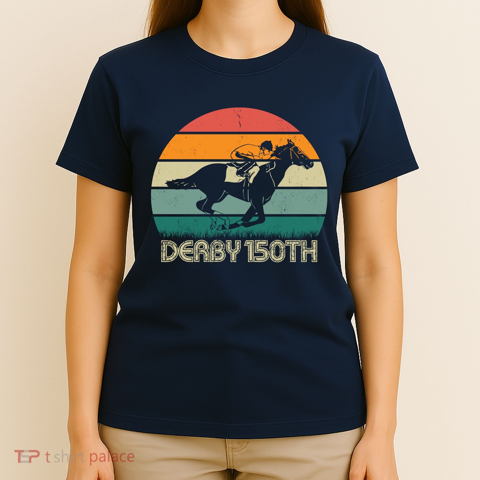 Retro Derby 150th Horse Racing Vintage Sunset T-Shirt