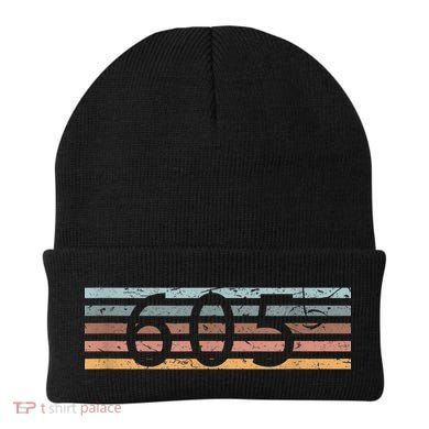 Retro Distressed 605 Area Code Sioux Falls South Dakota SD Beanie