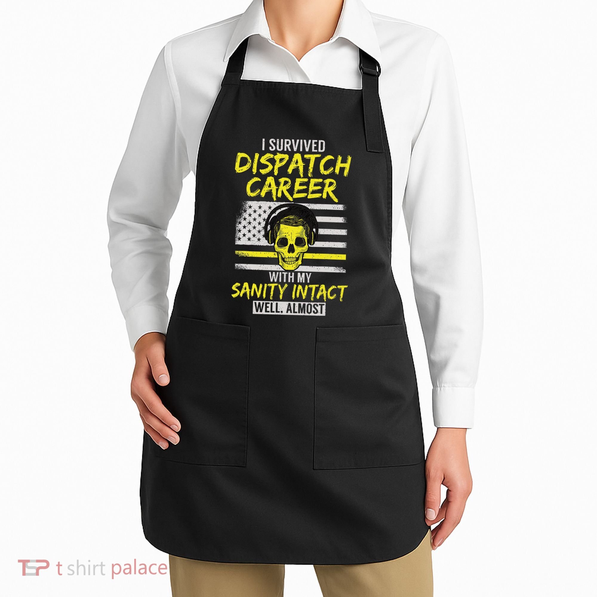 Retired Dispatcher 911 Thin Yellow Line Patriotic Apron