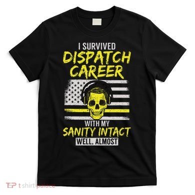 Retired Dispatcher 911 Thin Yellow Line Patriotic T-Shirt