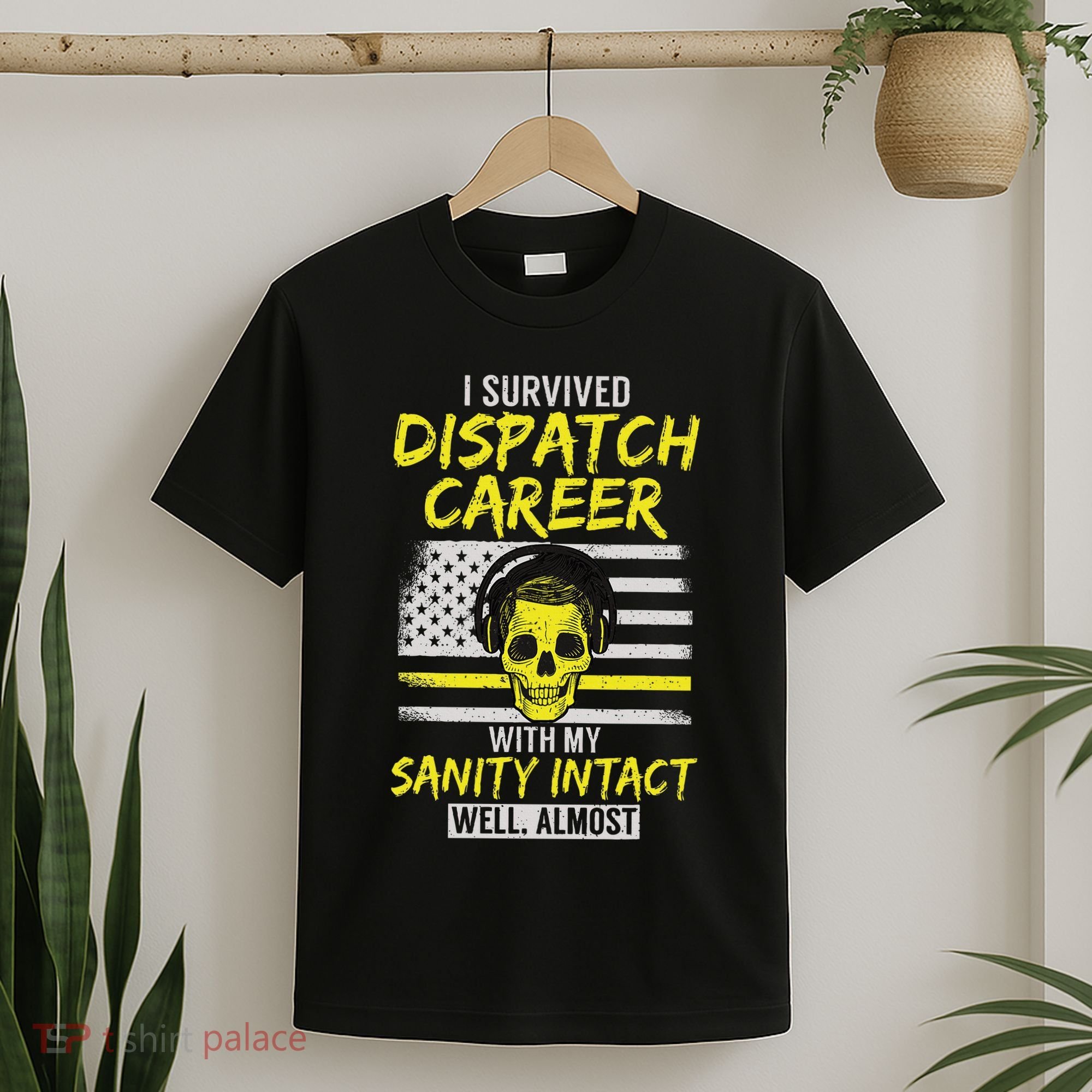 Retired Dispatcher 911 Thin Yellow Line Patriotic T-Shirt