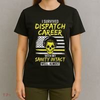 Retired Dispatcher 911 Thin Yellow Line Patriotic T-Shirt thumb 4