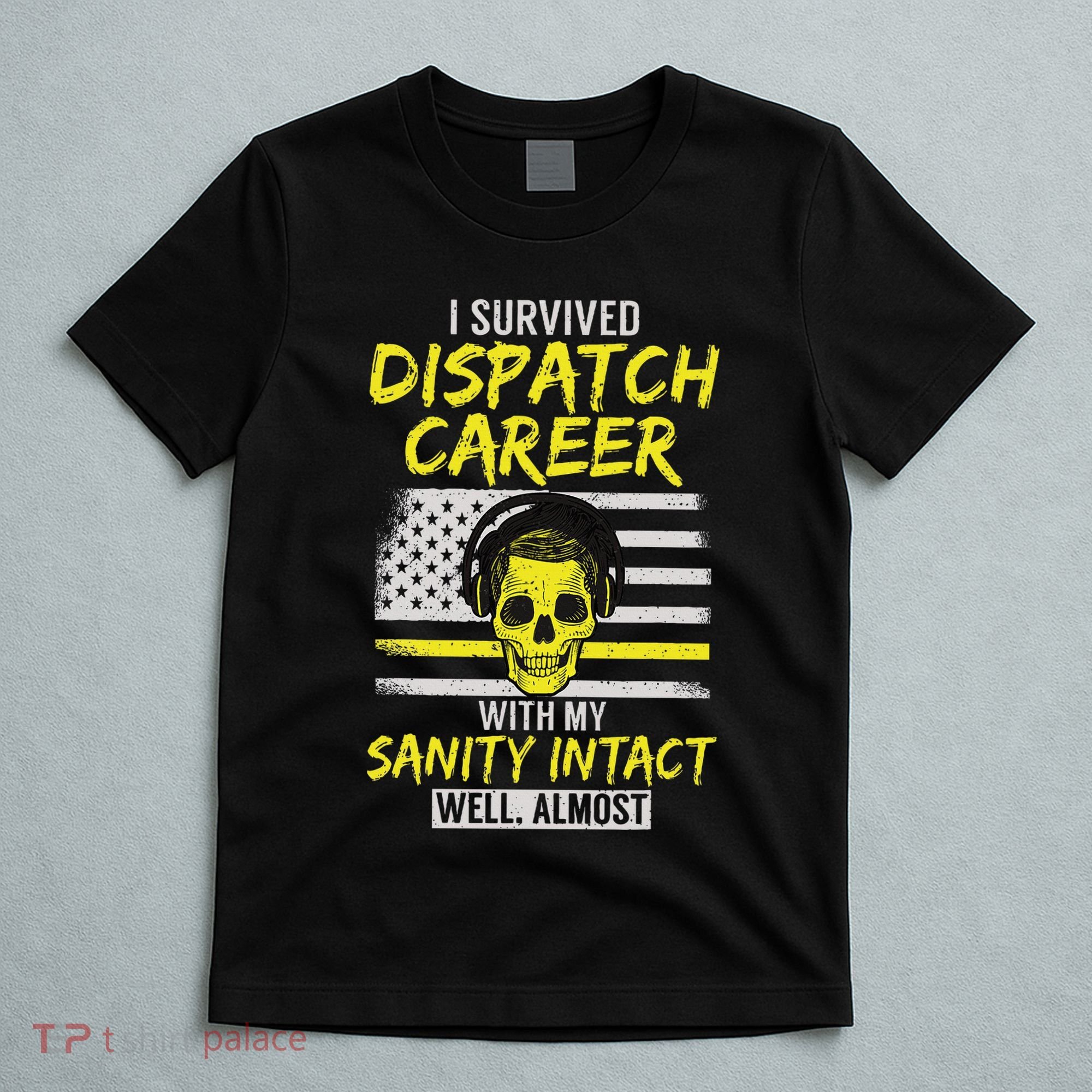 Retired Dispatcher 911 Thin Yellow Line Patriotic T-Shirt