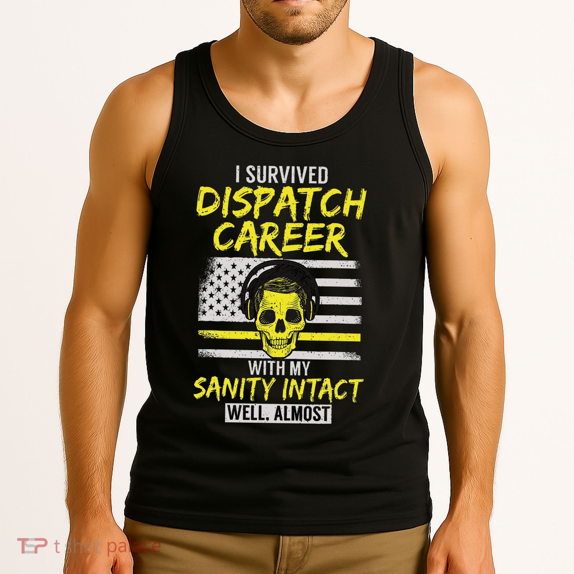 Retired Dispatcher 911 Thin Yellow Line Patriotic Tank Top
