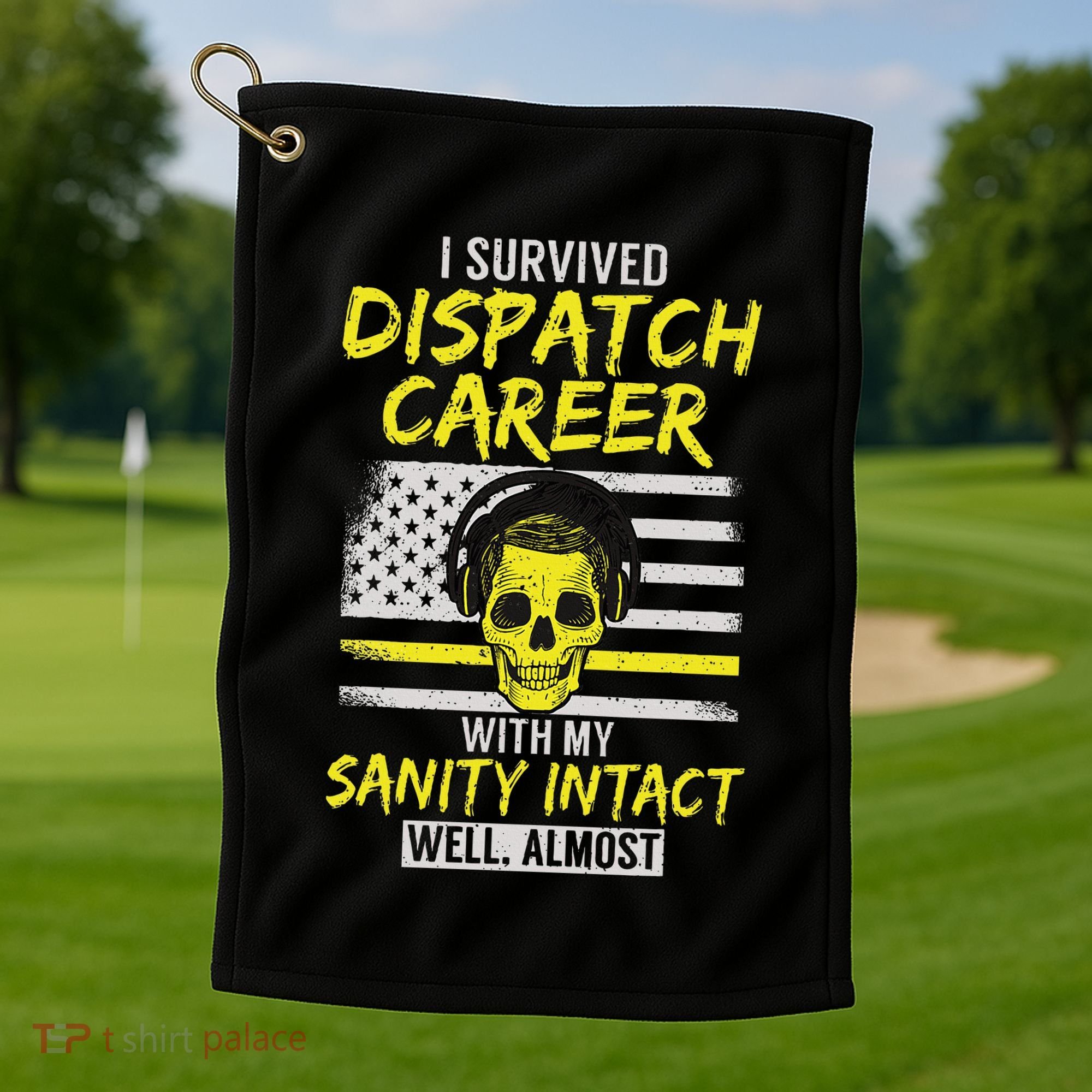 Retired Dispatcher 911 Thin Yellow Line Patriotic Golf Towel
