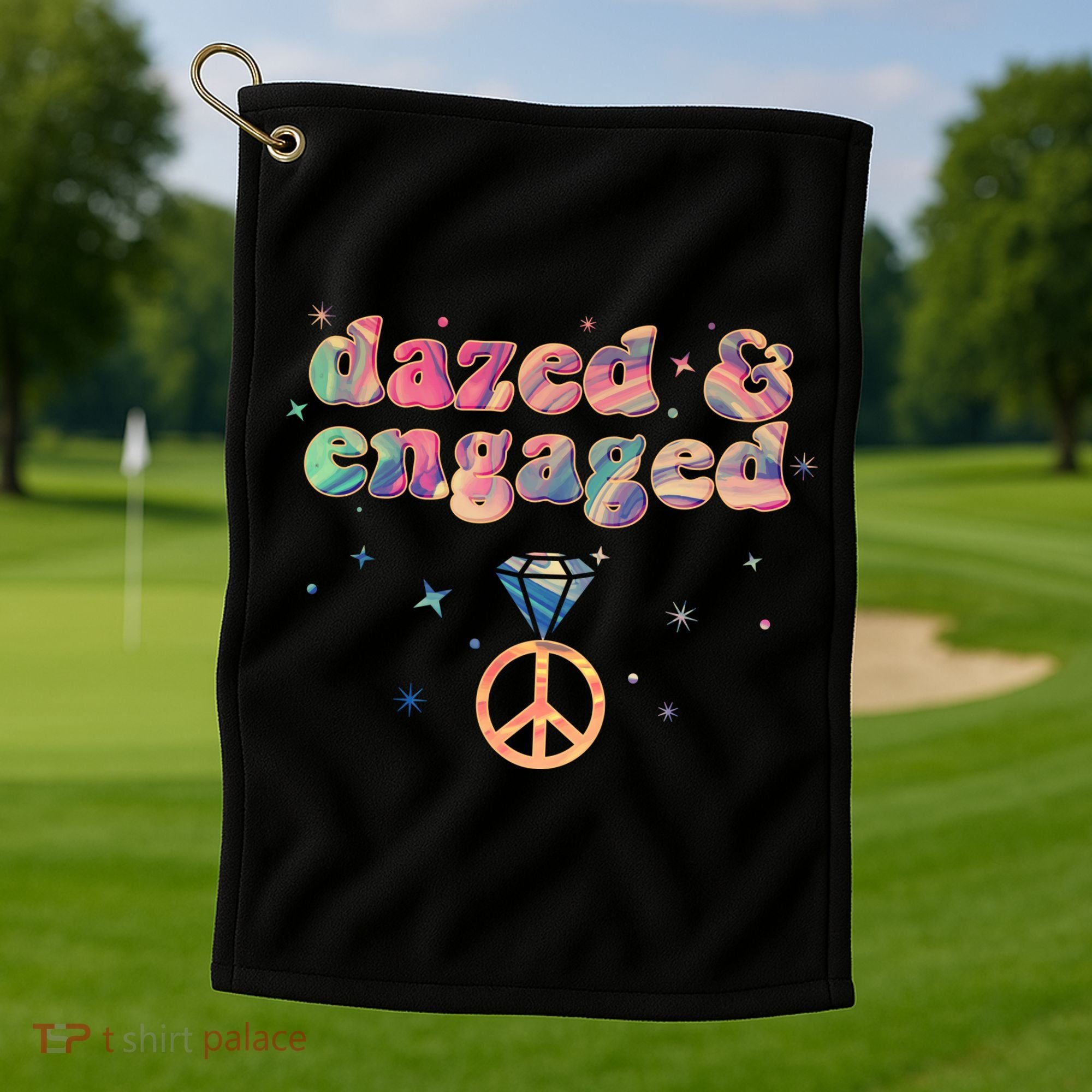 Retro Dazed And Engaged New Bride Wife Golf Towel