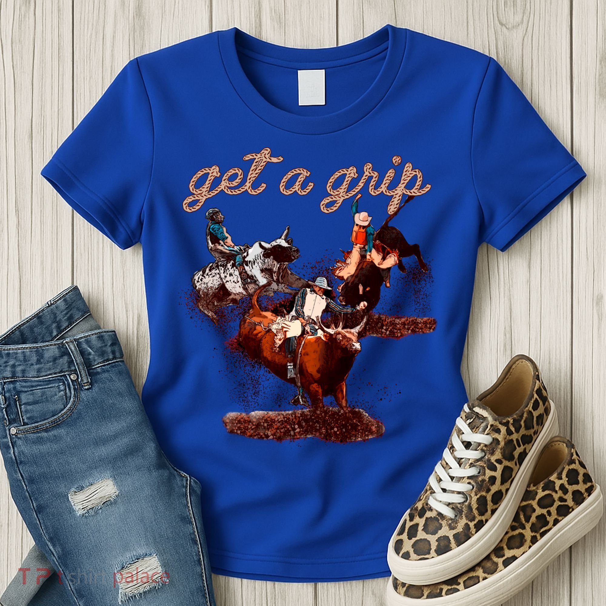 Rodeo Dad Bull Rider Get A Grip Western Country Cowboy Gift Women's T-Shirt