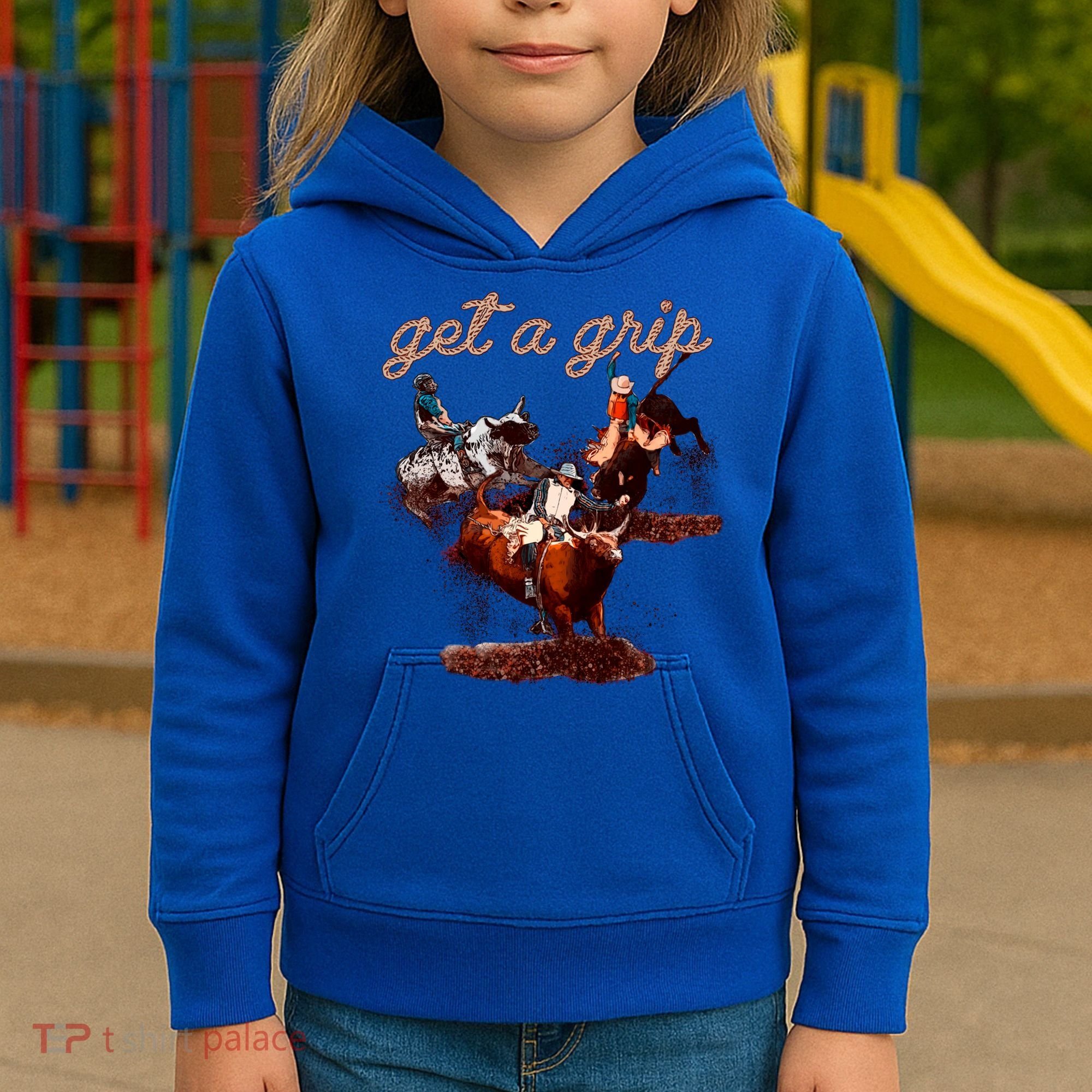 Rodeo Dad Bull Rider Get A Grip Western Country Cowboy Gift Kids Hoodie