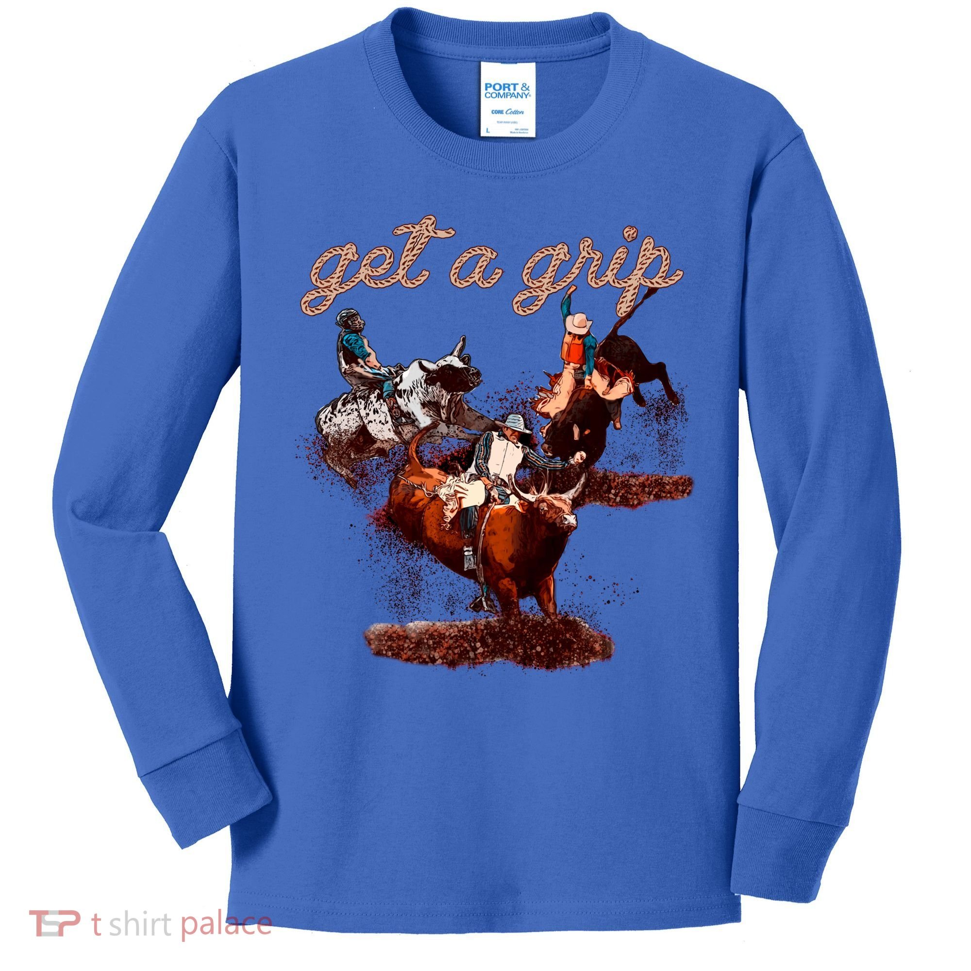 Rodeo Dad Bull Rider Get A Grip Western Country Cowboy Gift Kids Long Sleeve Shirt
