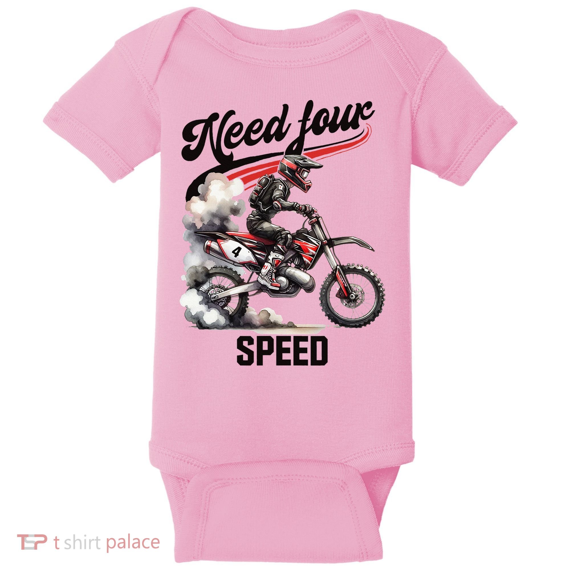 Retro Dirt Bike 4th Birthday Need Four Speed Baby Bodysuit