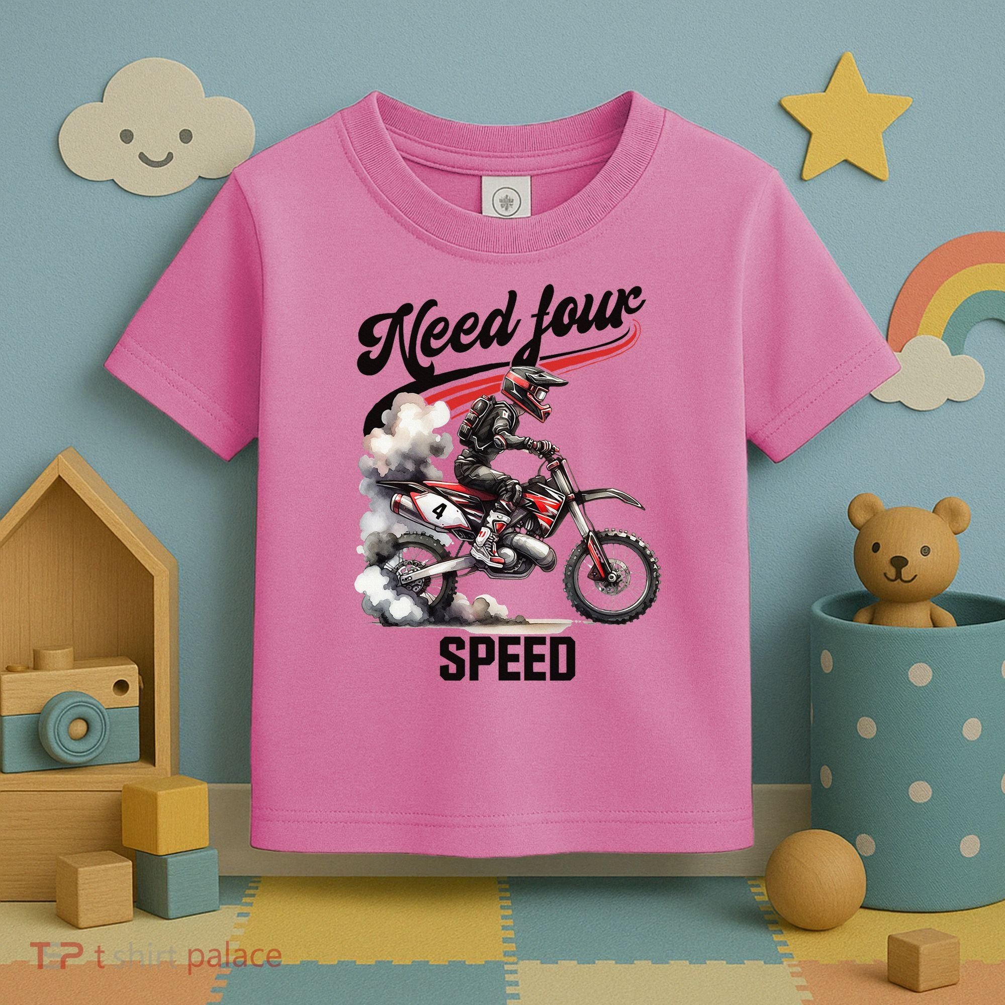 Retro Dirt Bike 4th Birthday Need Four Speed Toddler T-Shirt