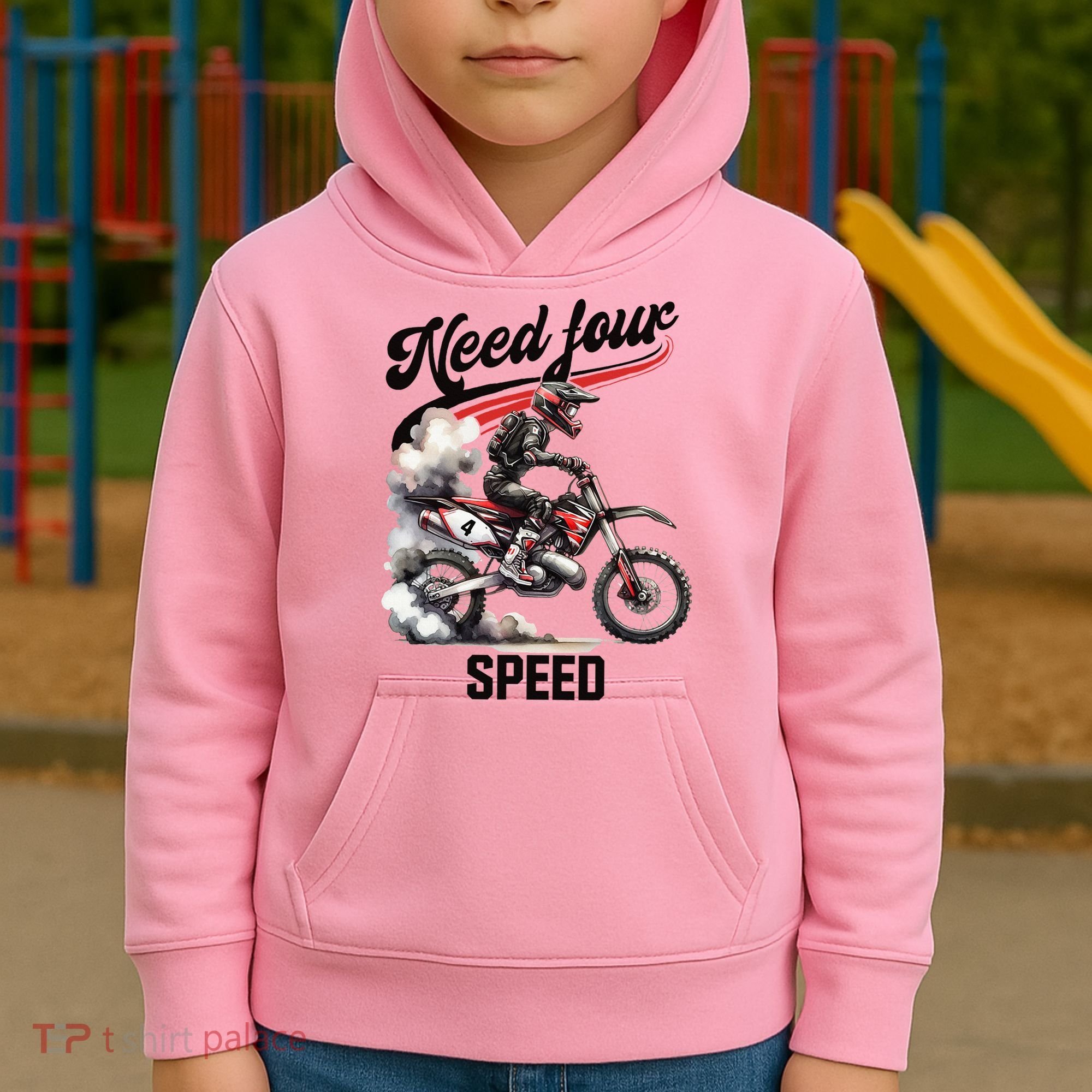 Retro Dirt Bike 4th Birthday Need Four Speed Kids Hoodie