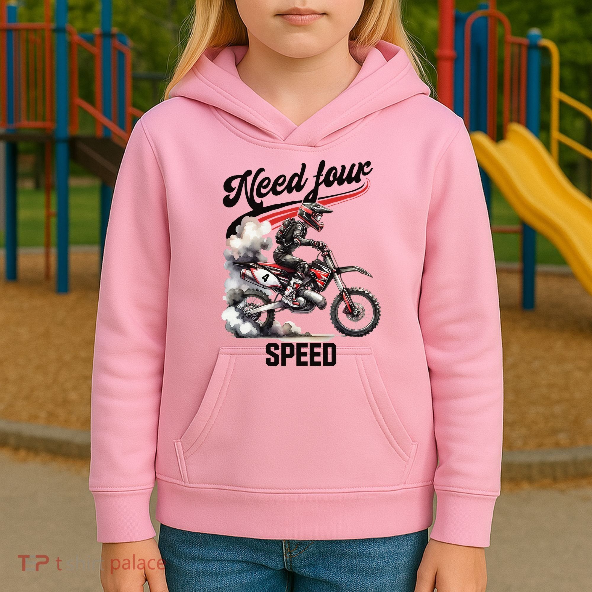 Retro Dirt Bike 4th Birthday Need Four Speed Kids Hoodie