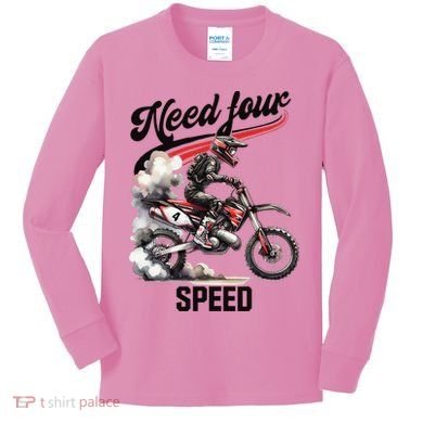 Retro Dirt Bike 4th Birthday Need Four Speed Kids Long Sleeve Shirt