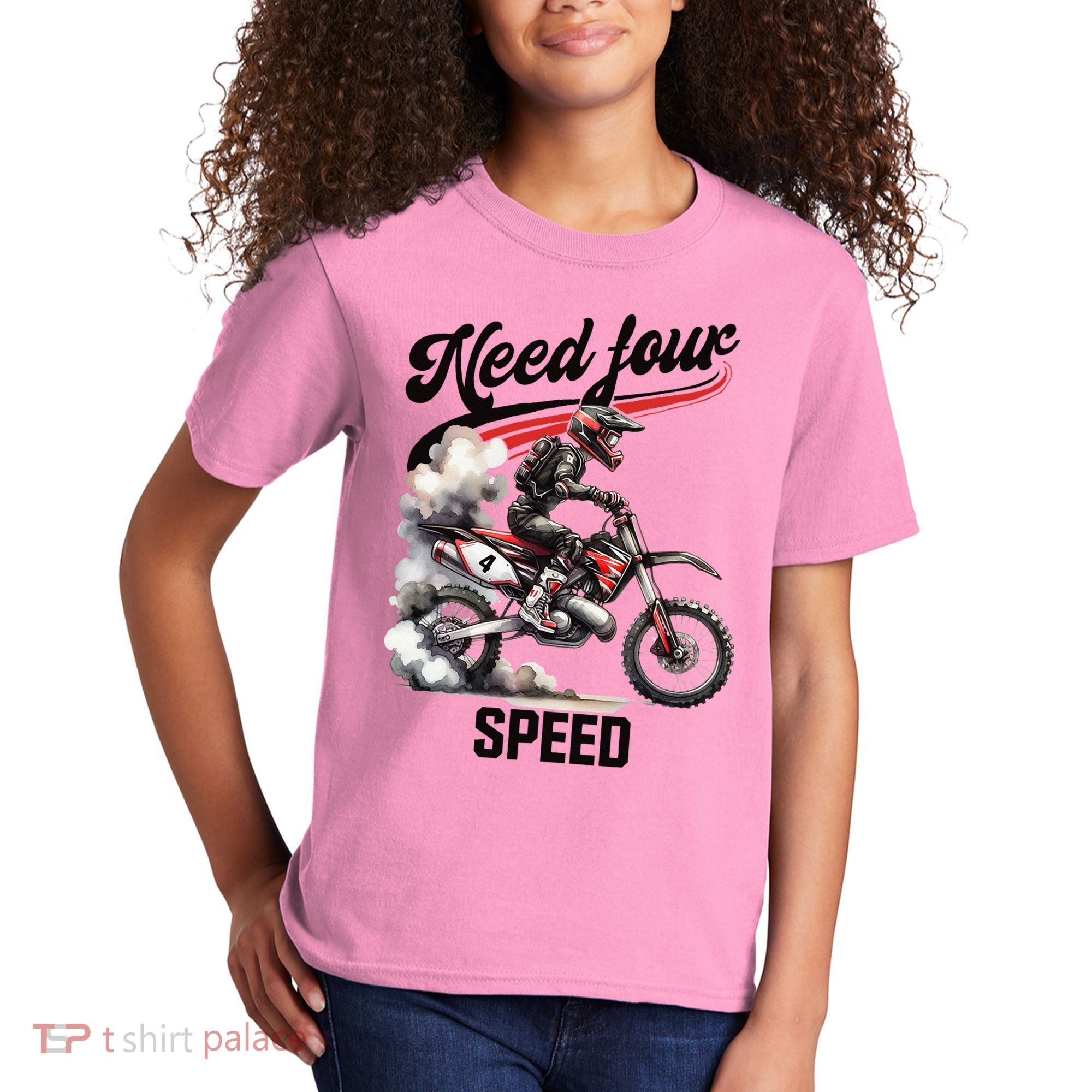 Retro Dirt Bike 4th Birthday Need Four Speed Kids T-Shirt