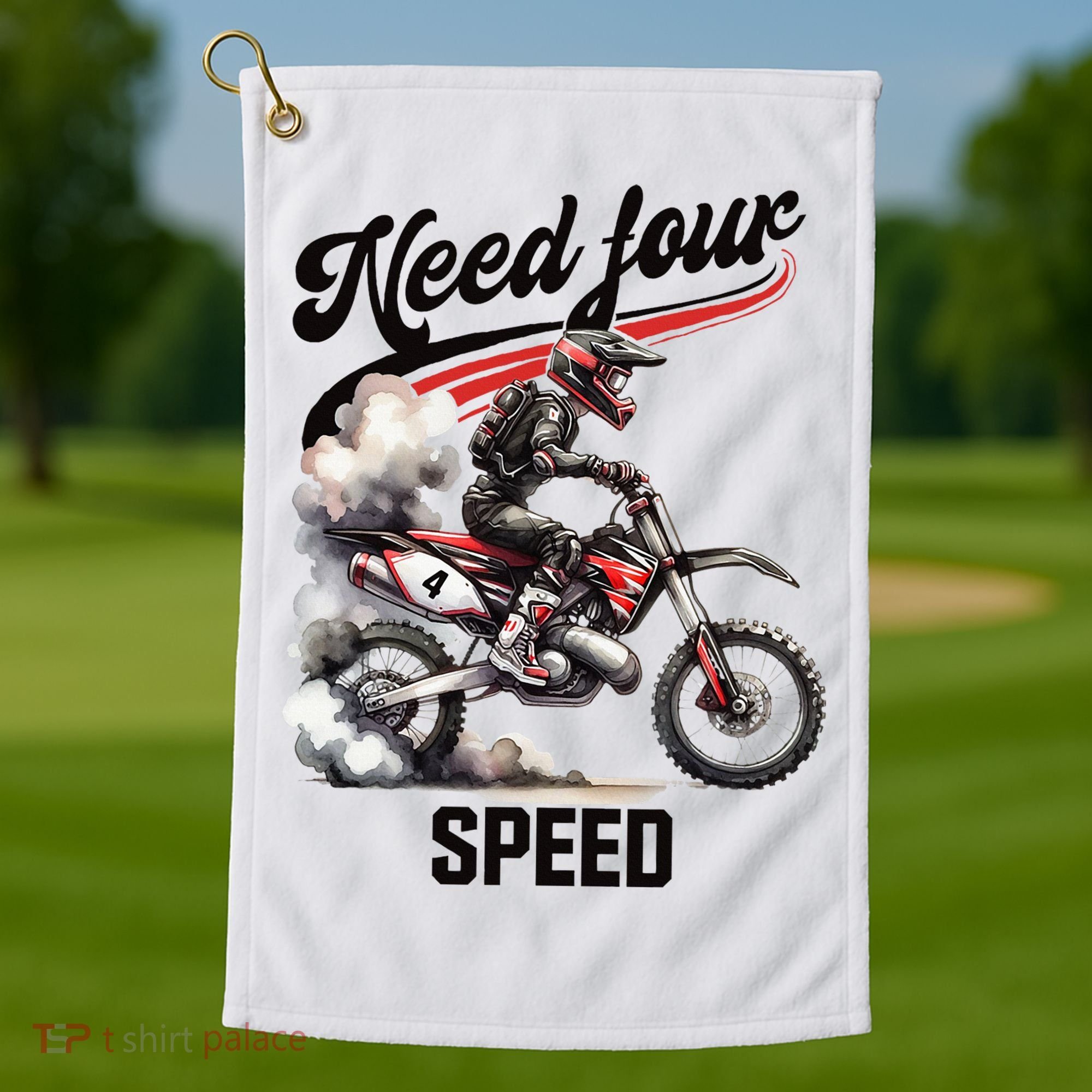 Retro Dirt Bike 4th Birthday Need Four Speed Golf Towel