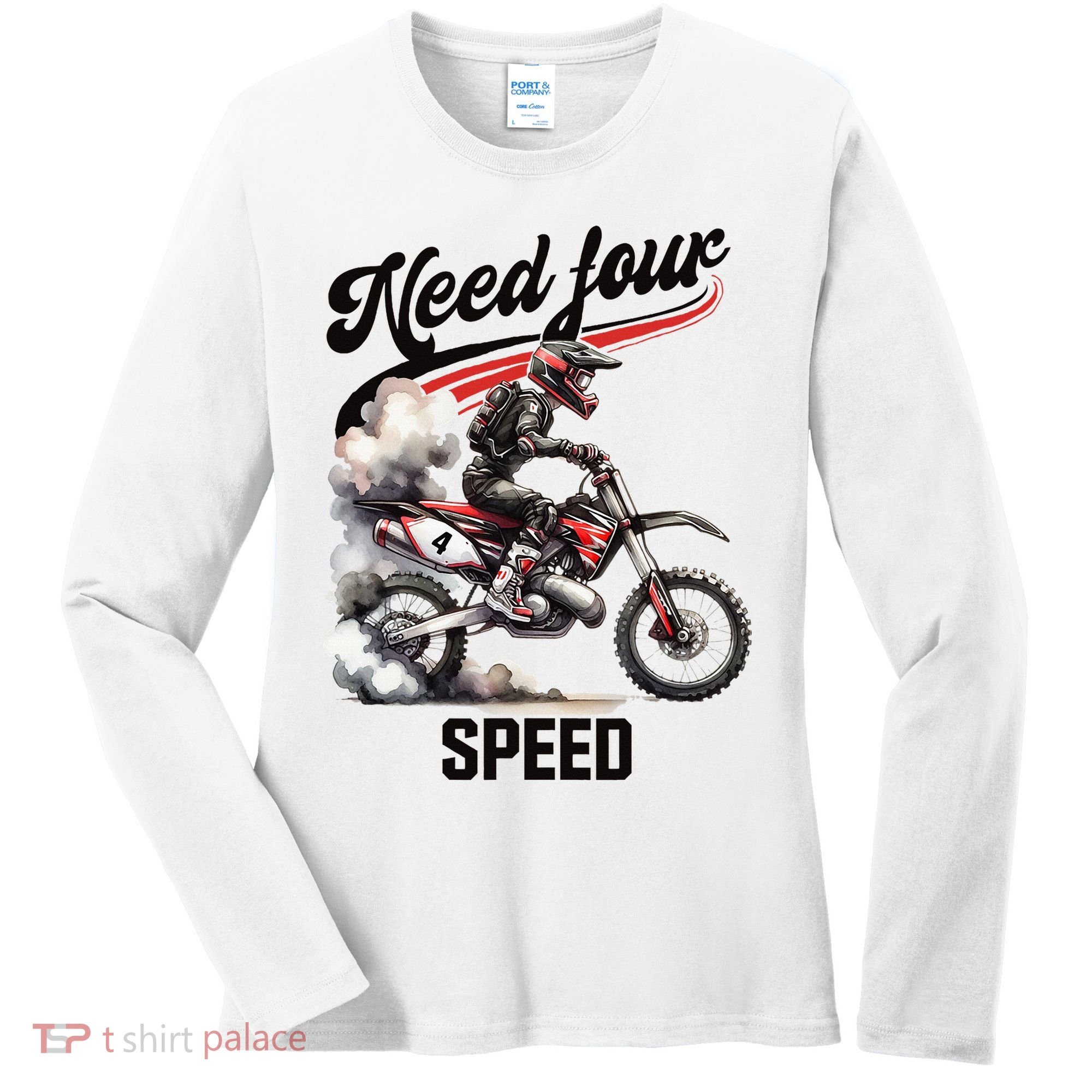 Retro Dirt Bike 4th Birthday Need Four Speed Women's Long Sleeve Shirt