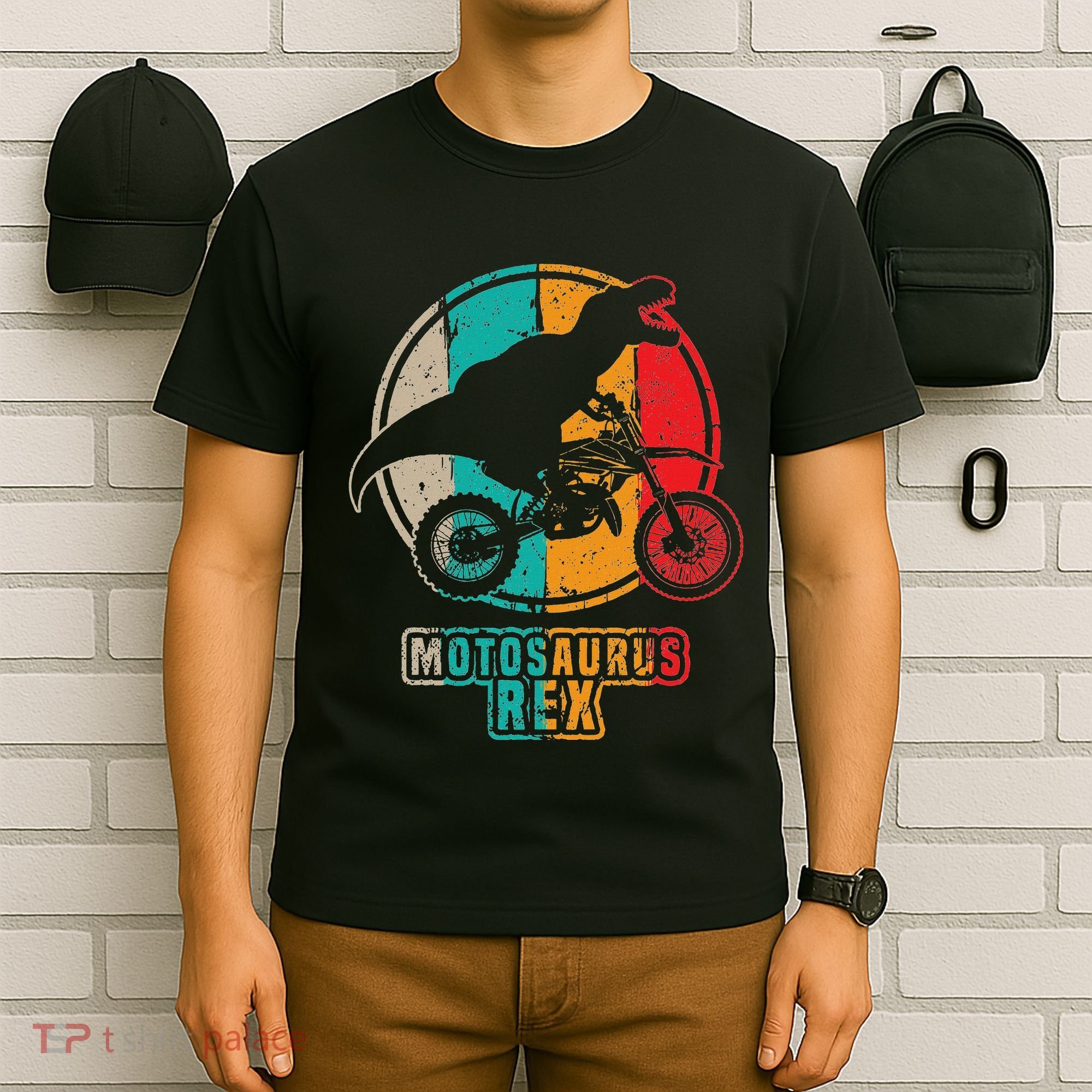 Retro Dirt Bike Motosaurus Motocross Dinosaur Dirtbike Dino T-Shirt