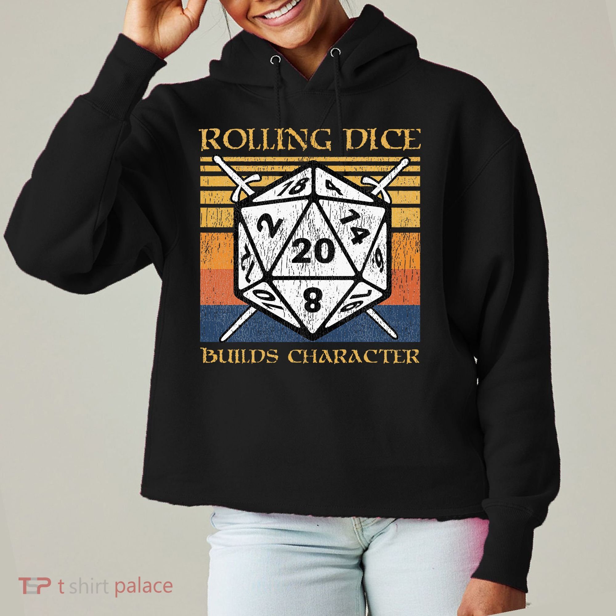 Rolling Dice Builds Character Funny Rpg Tabletop Gamer Ladies Heavyweight Boxy Pullover Hoodie