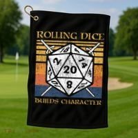 Rolling Dice Builds Character Funny Rpg Tabletop Gamer Golf Towel thumb 1