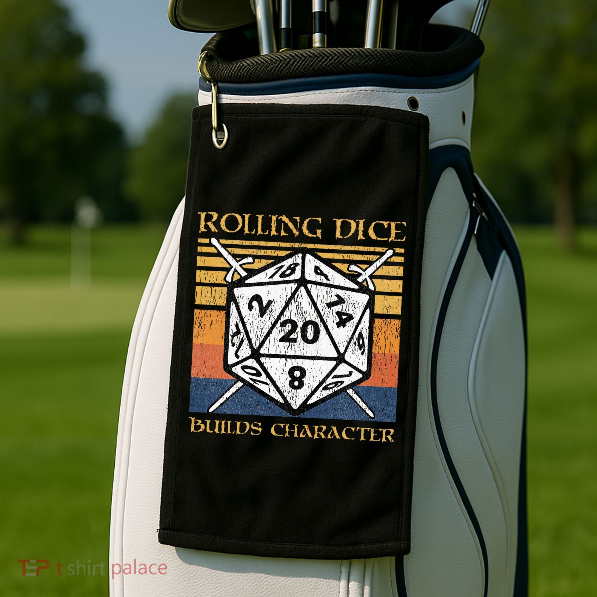 Rolling Dice Builds Character Funny Rpg Tabletop Gamer Golf Towel