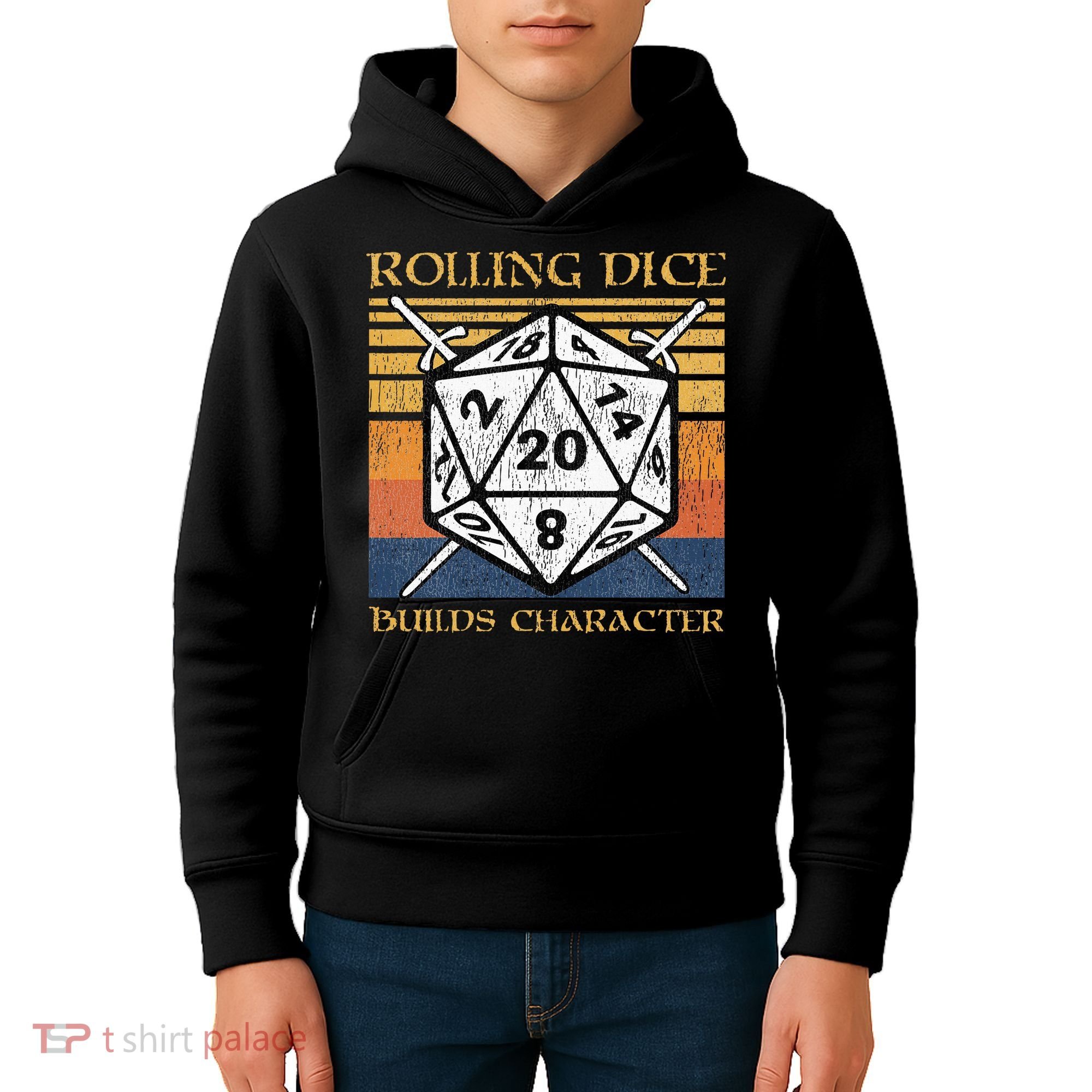 Rolling Dice Builds Character Funny Rpg Tabletop Gamer Kids Hoodie