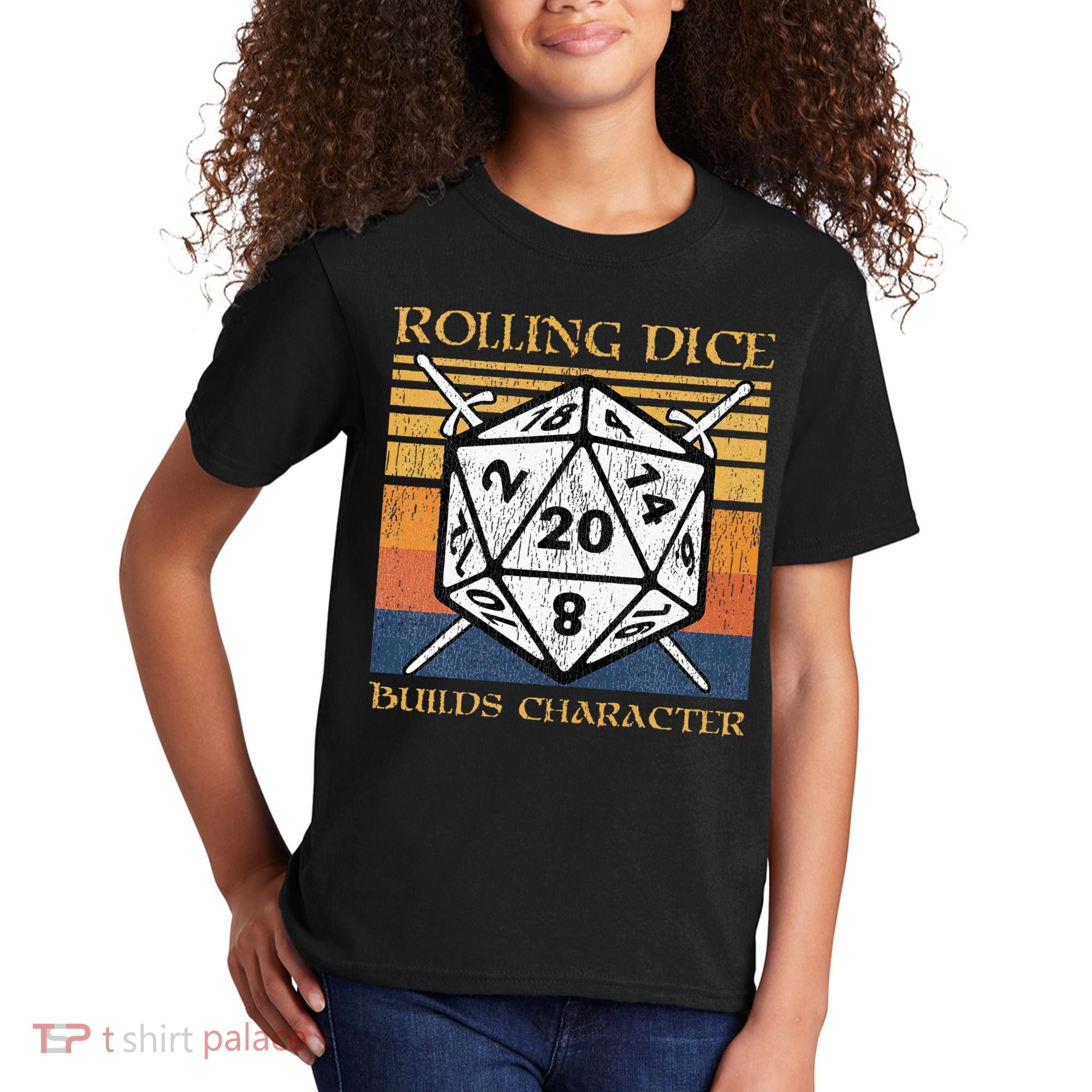 Rolling Dice Builds Character Funny Rpg Tabletop Gamer Kids T-Shirt