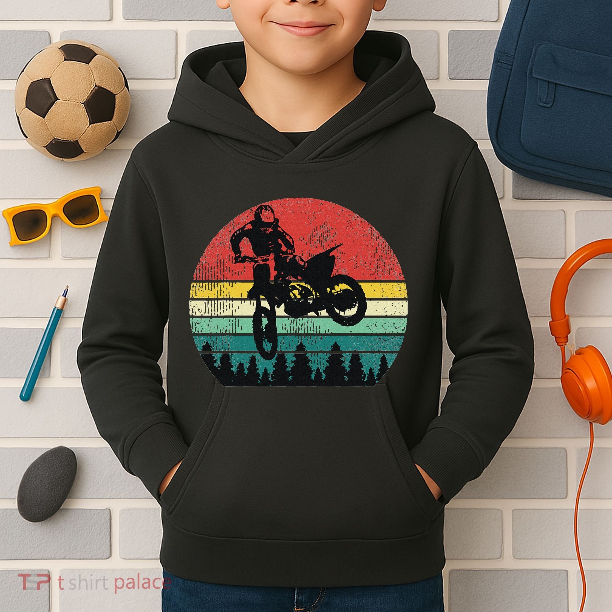 Retro Dirt Bike Motocross Motorcyclist Gift Kids Hoodie