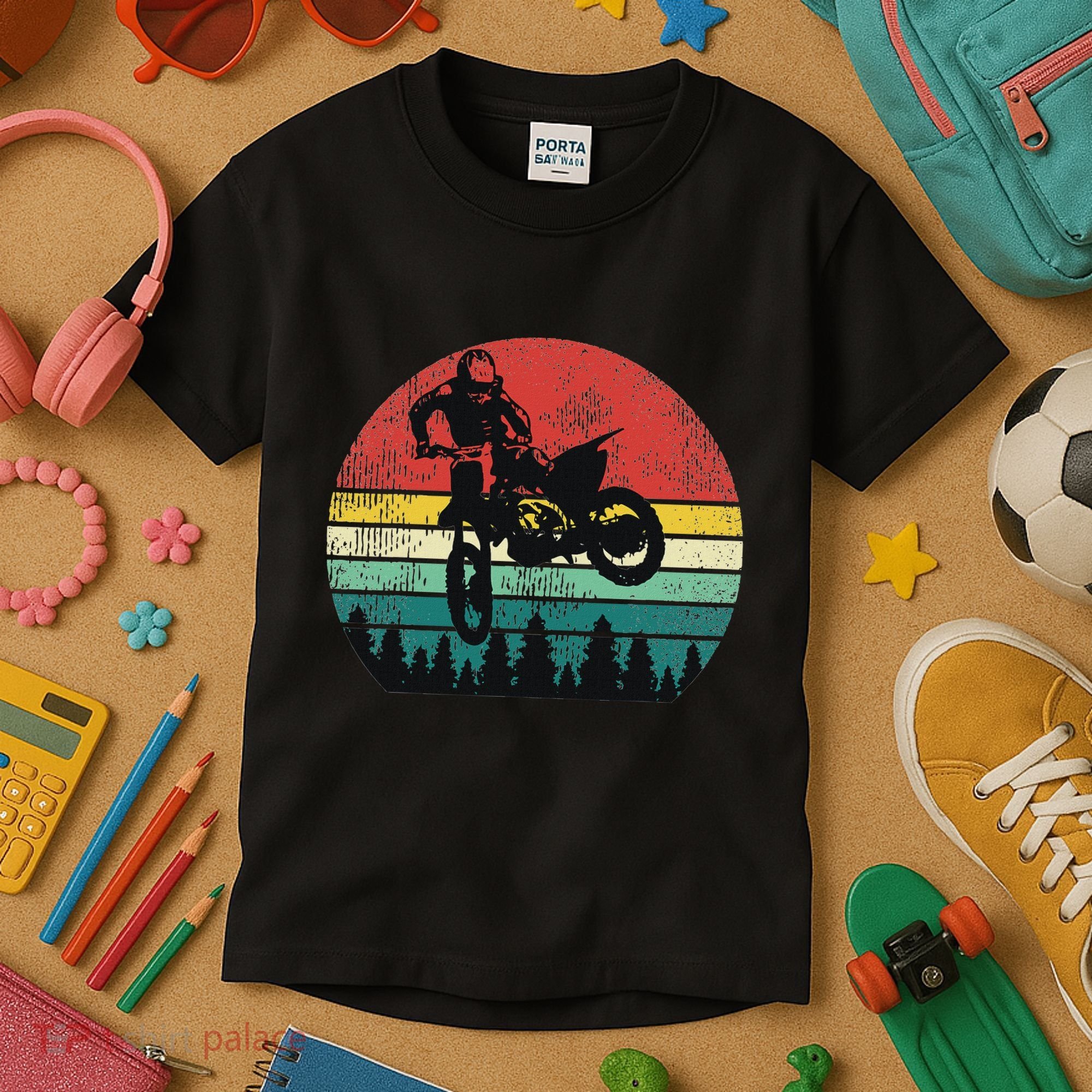 Retro Dirt Bike Motocross Motorcyclist Gift Kids T-Shirt