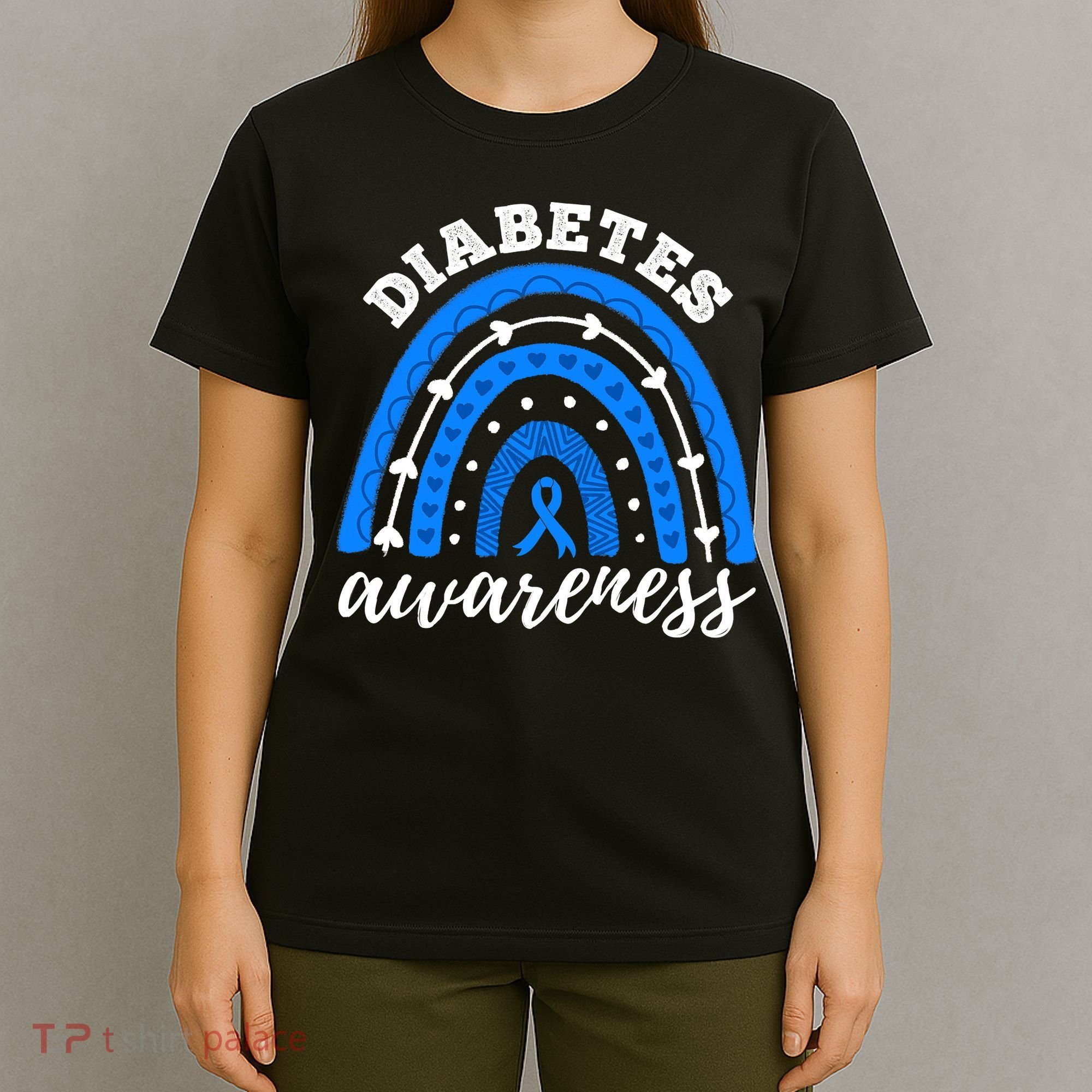 Rainbow Diabetes Blue Ribbon T1D Type 1 Awareness T-Shirt