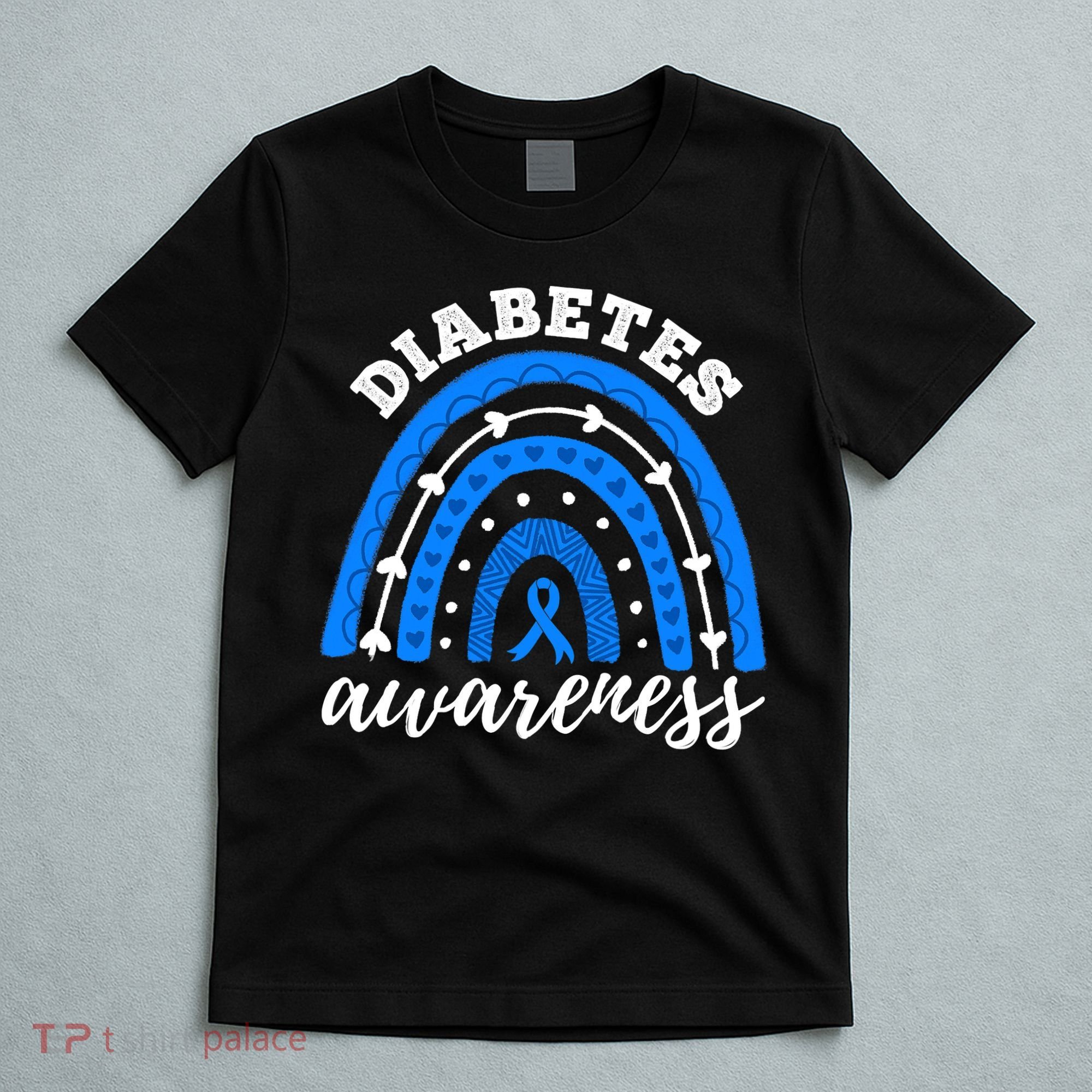 Rainbow Diabetes Blue Ribbon T1D Type 1 Awareness T-Shirt