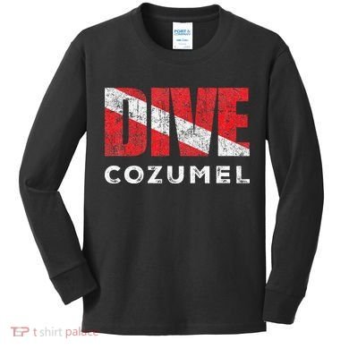 Retro Dive Cozumel Mexico Scuba Diver Vintage Dive Flag Kids Long Sleeve Shirt