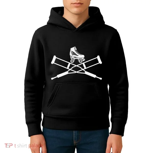Roller Derby Crutches Roller Skating Funny Accident Kids Hoodie