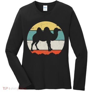 Retro Desert Camel Graphic Vintage Adventure Women's Long Sleeve Shirt