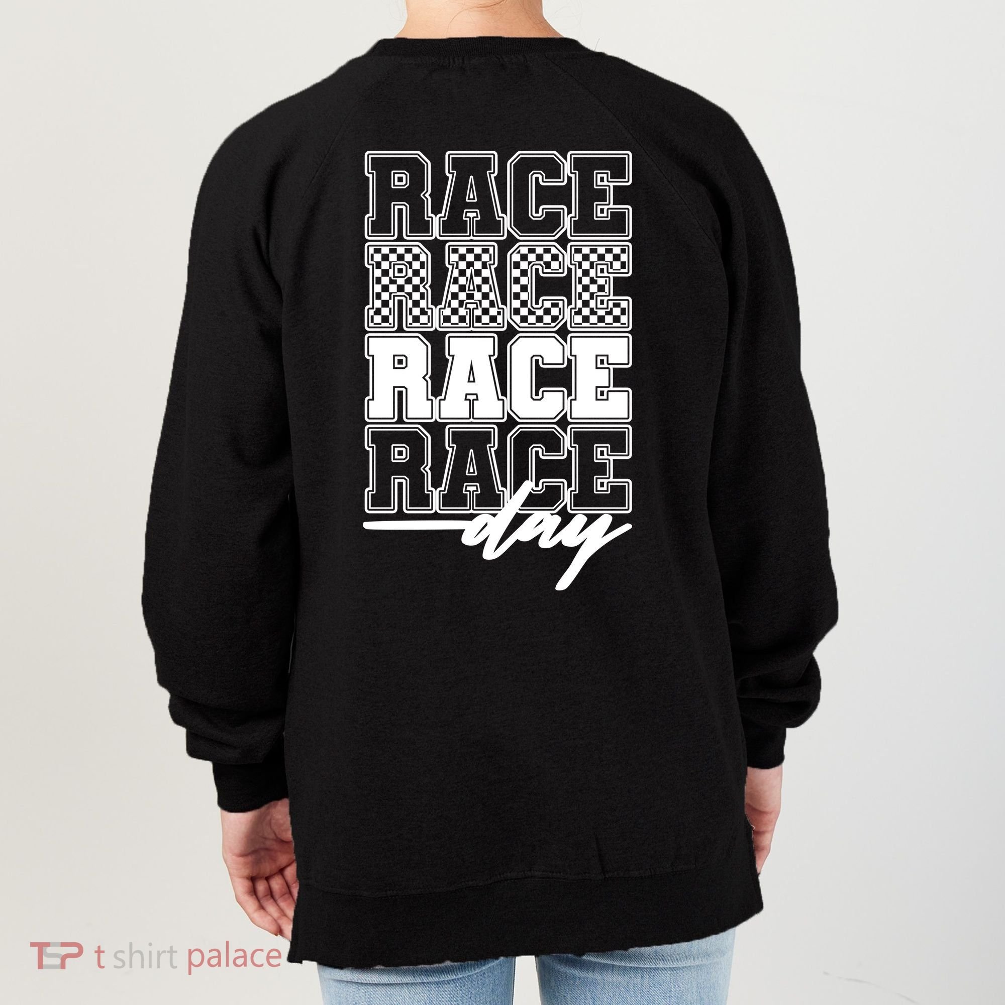 Race Day Checkered Flag Racing Fan Front And Back Women's Sweatshirt