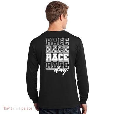 Race Day Checkered Flag Racing Fan Front And Back Long Sleeve Shirt back
