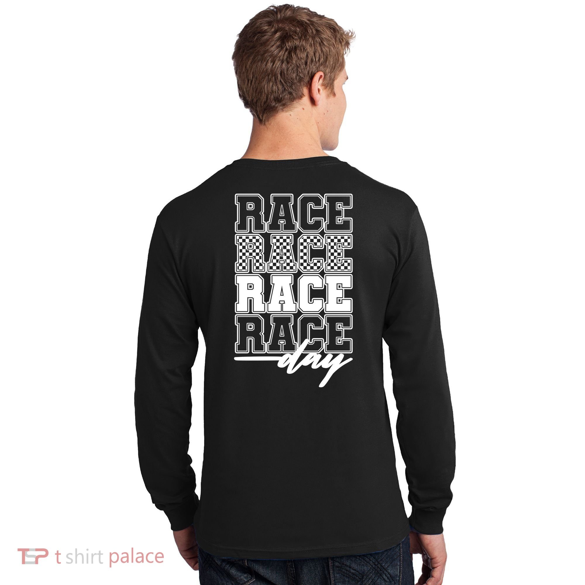 Race Day Checkered Flag Racing Fan Front And Back Long Sleeve Shirt