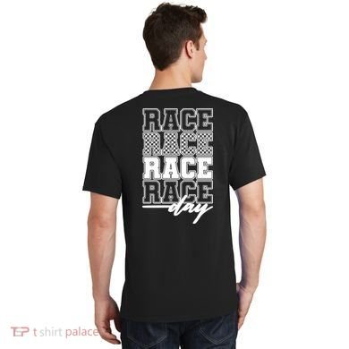 Race Day Checkered Flag Racing Fan Front And Back T-Shirt back