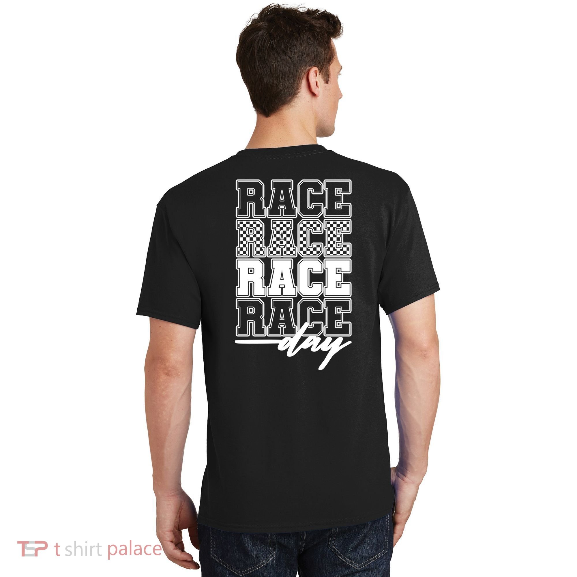 Race Day Checkered Flag Racing Fan Front And Back T-Shirt