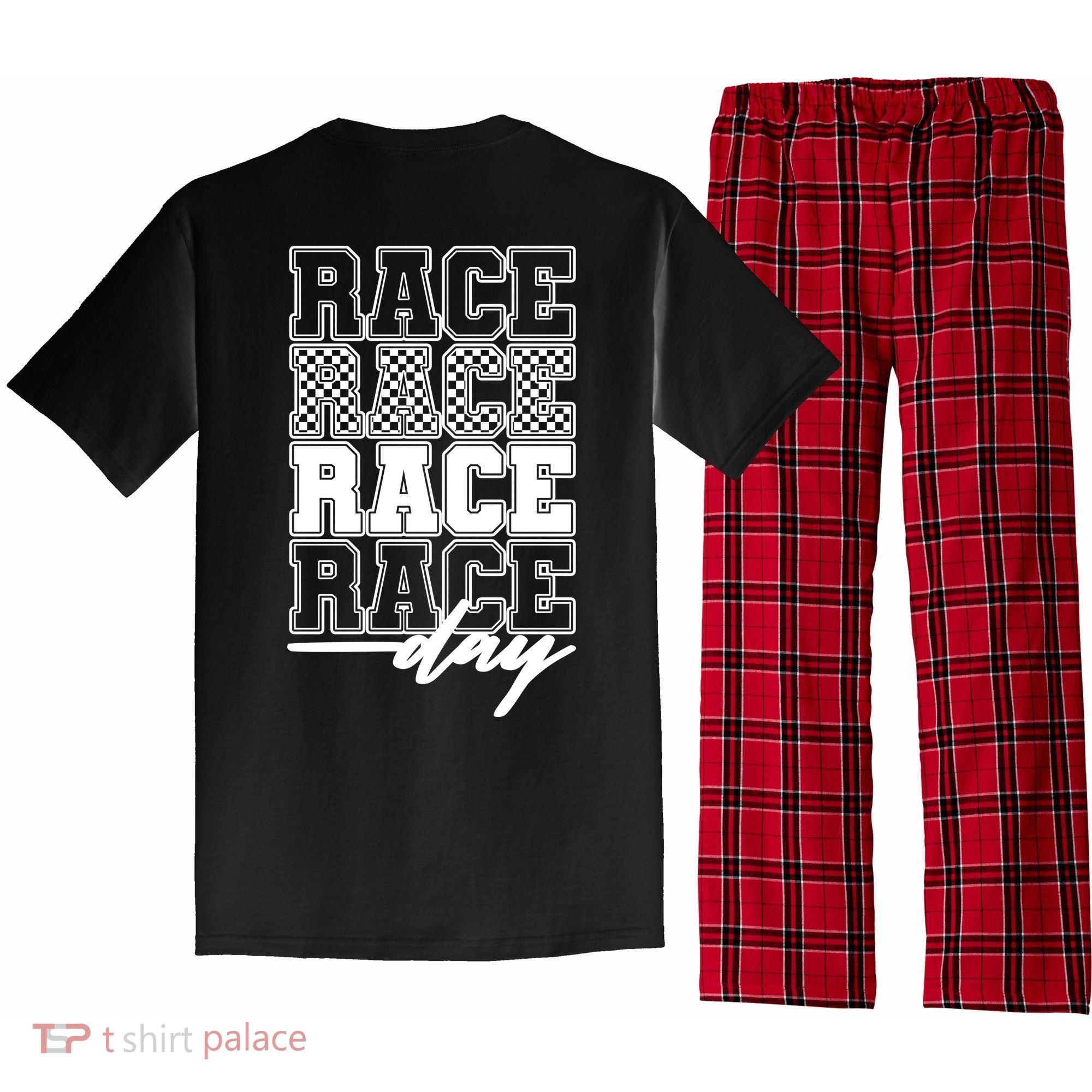 Race Day Checkered Flag Racing Fan Front And Back Pajama Set