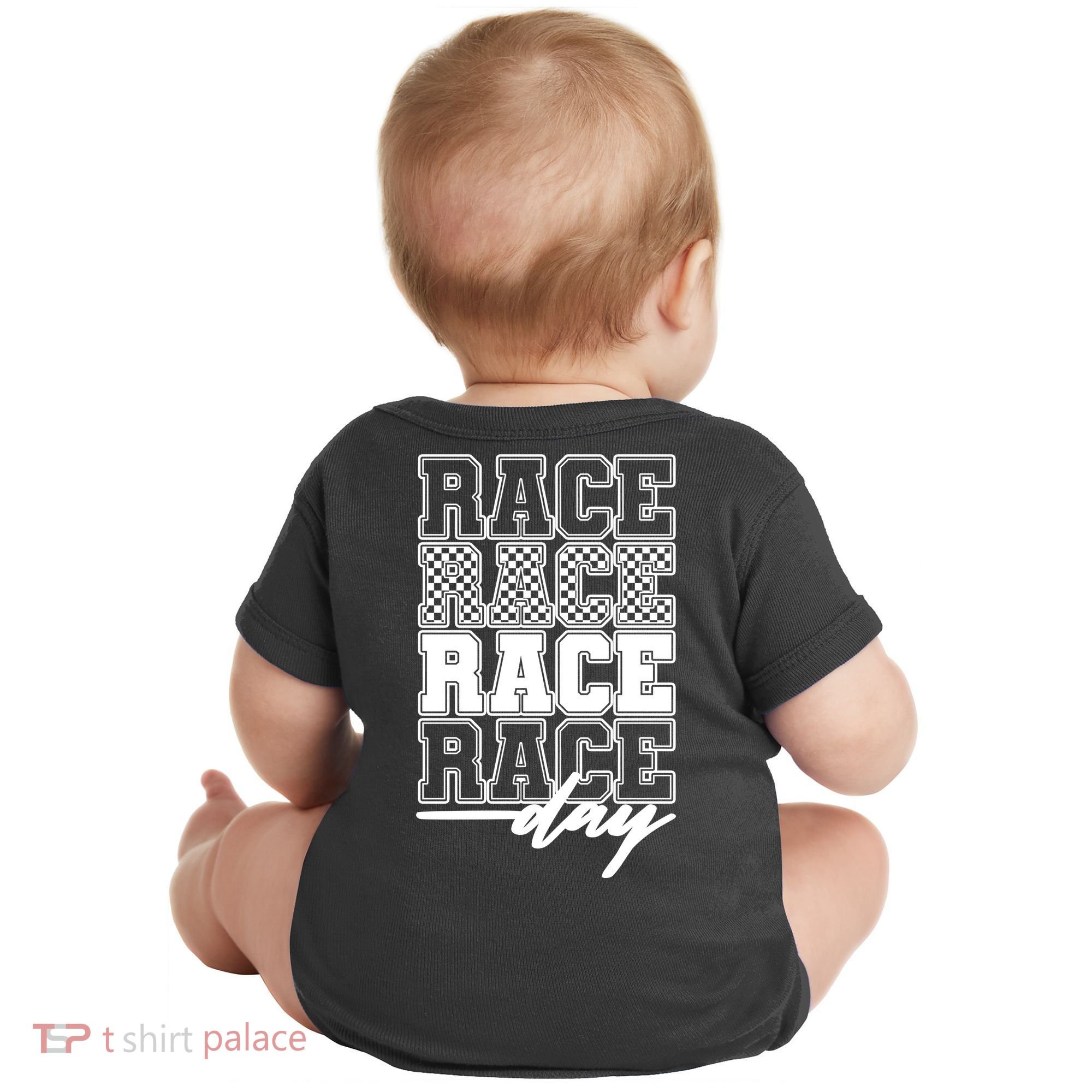 Race Day Checkered Flag Racing Fan Front And Back Baby Bodysuit