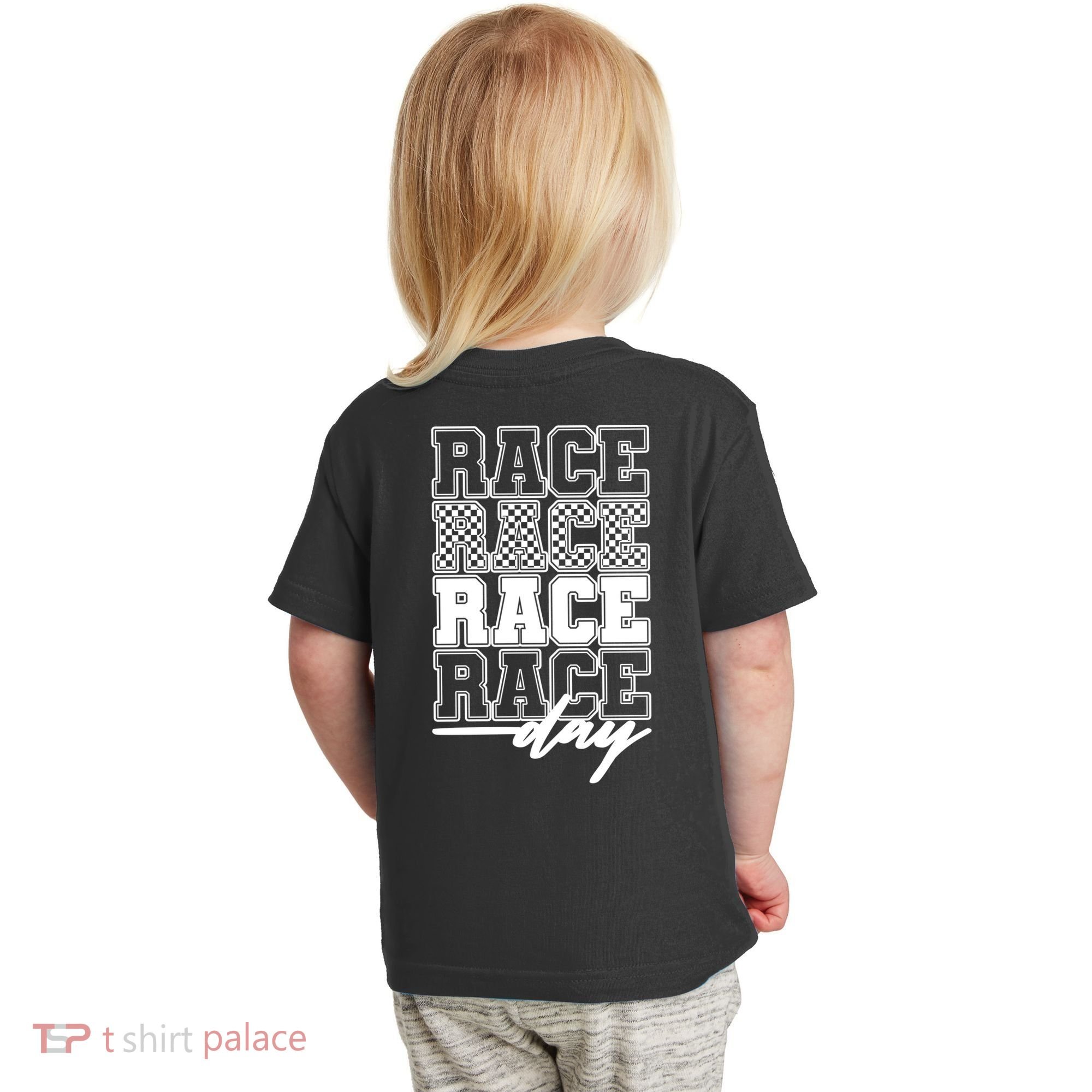 Race Day Checkered Flag Racing Fan Front And Back Toddler T-Shirt